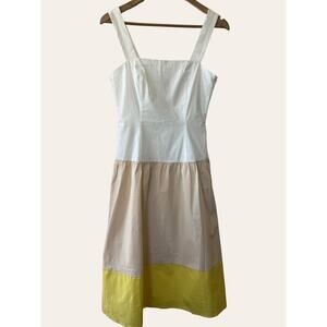 Daniel Cremieux Colorblock White Khaki ALine Sleeveless Midi Cotton Dress Size 0